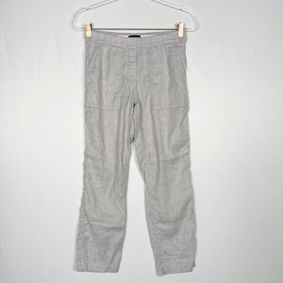 Theory Womens 0 Northsound Caliver High Waisted Linen Blend Pants Gray Cropped - Picture 1 of 12